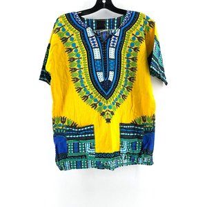 Island Style 100% Cotton Sleeveless Top Shirt Colorful Geometric Ethnic Print M